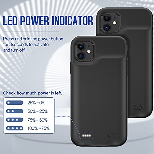 HUOBAO Akkuhülle für iPhone 11 (6,1),8500mAh 15W Power Bank Hülle Zusatzakku Akku Case Akku Ladehülle Handyhülle Akku Battery Case Akku Hülle für iPhone 11 Charger Case-Schwarz