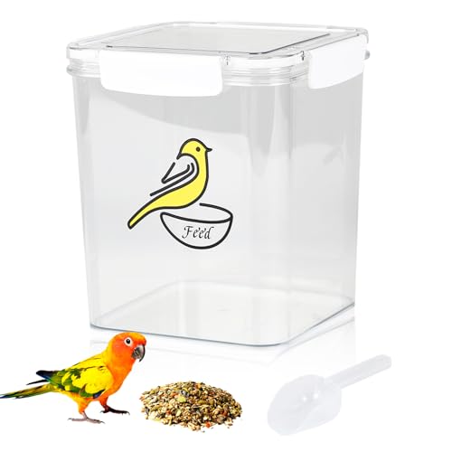 Airtight Pet Food Storage container,7.7lb-Bird Seed Storage Container with Spoons,Cat&Dog Food Storage Container with Lid,Wild Bird Seed Dispenser for Storing Sunflower Seed and Mealworms/Clear