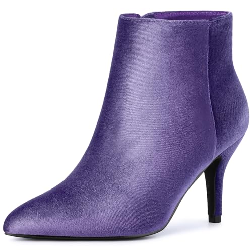 Allegra K Women's Velvet Pointy Toe Stiletto Heels Ankle Boots