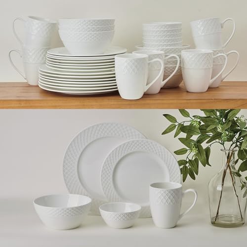 Image of Mikasa Trellis Bone China Lightweight Chip Resistant 40 Piece Dinnerware Set, Service for 8