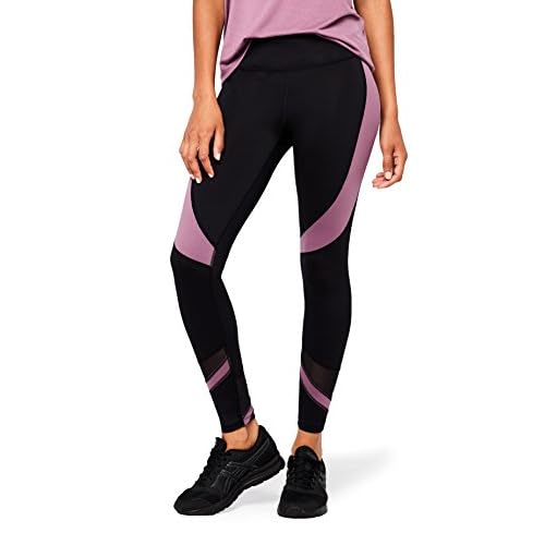 AURIQUE Legging de Sport Bicolore Taille Haute Femme, Noir (Black/Purple Gumdrop), W36 (Taille fabricant: Small)