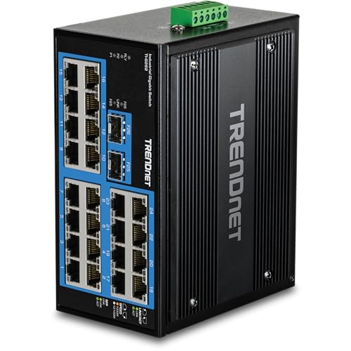 Image of TRENDnet 26-Port Hardened Industrial Gigabit DIN-Rail Switch, TI-G262, 24 x Gigabit Ports, 2 x Gigabit SFP Ports, 52Gbps Switching Capacity, Lifetime Protection, Black