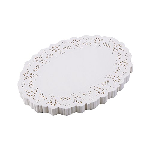 DECORA 6.5X9 Inch Oval White Lace Paper Doilies for Wedding Decoration Tea Party Decor Pack of 200