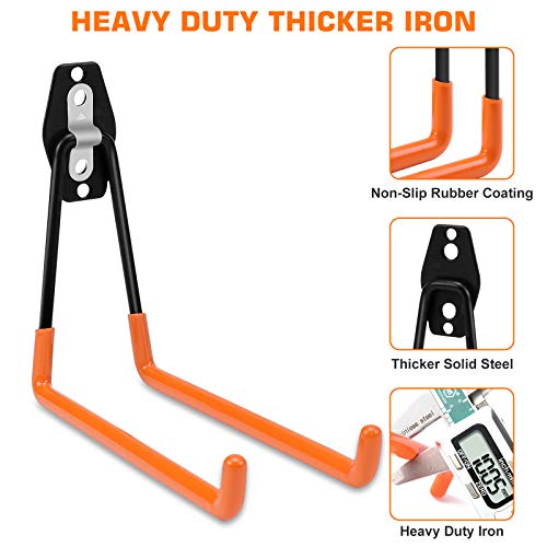Augtarlion 4 PACK Garage Storage Utility Hooks, Double Heavy Duty Ladder Hangers, Garage Wall Hooks for Hanging Ladder, Hoses, Bike, Folding Chairs, Garage Garden Large Tool Organizer