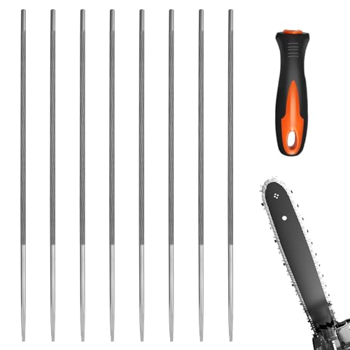 8 Stück Feile für Kettensäge,4 mm Rundfeilen für Kettensägen,Kettensägenfeile Rundfeile 3/8 zum Instandsetzen,Schärfen Sägeketten,mit Plastik Griff Harter Stahl Rundfeile