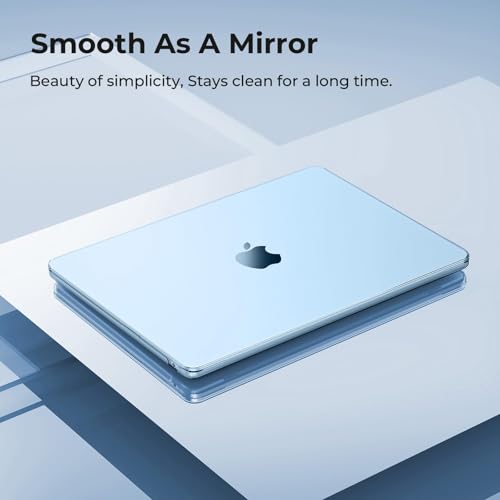 Image of EooCoo Hard Shell Case Compatible for Apple MacBook Air 13.6 inch 2026 2025 2024 2022, M5 A3449 M4 A3240 M3 A3113 M2 A2681 with Touch ID,Laptop Case Cover&Keyboard Skin Cover&Screen Protector-Sky Blue