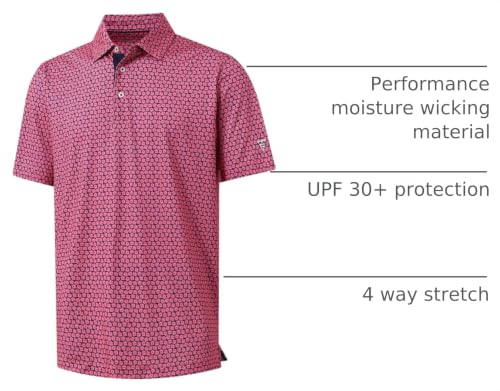 Image of M MAELREG Mens Golf Shirt Short Sleeve Dry Fit Print Moisture Wicking Performance Patterns Collared Polo Shirt