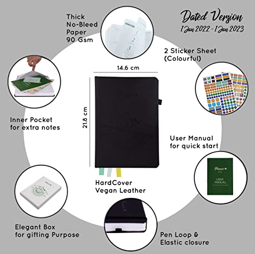 Image of PLANNER STAR 2022 Dated (Jan 2022 - Jan 2023) Monthly & Weekly Life Planner| A5 Size | Organizer, Journal | Plan for Time Management, Productivity & Positivity (Black)