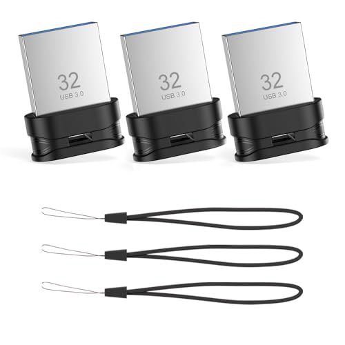 Image of Mini USB 3.0 Flash Drive 32GB 3 Pack, Ultra Small Thumb Drive, Portable Waterproof USB Stick with Lanyard Hole, Plug and Play for Laptop PC Smart TV Car