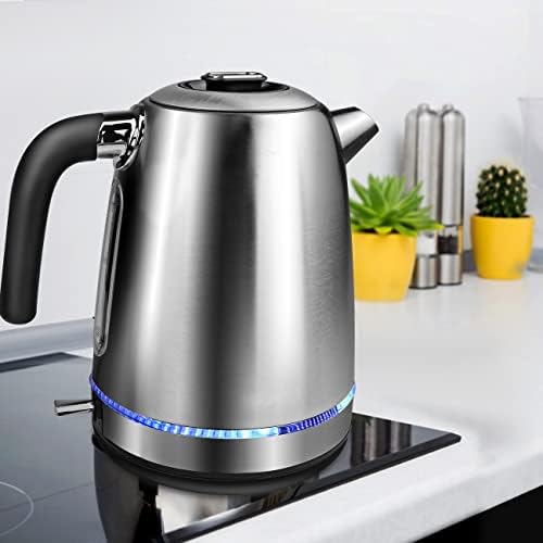 ExtraStar 1.7 Litre Fast Boil Electric Kettle, 2500-3000W Brushed Finish Stainless Steel Kettle, Measuring Window with Cup Level and LED Indicators Light - Silver