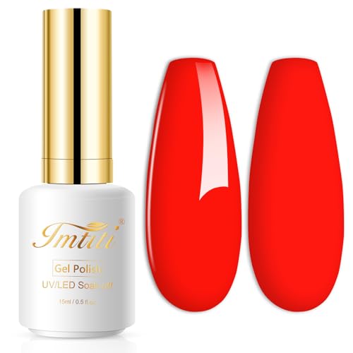 Imtiti Smalto UV Rosso Brillante, 15 ml, Gel per Unghie Soak Off LED, Primaverile Estivo, Fai Da Te per Manicure e Salone