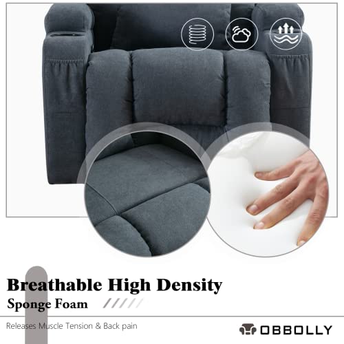 Obbolly Swivel Rocker Recliner Chair With Massage, Manual Glider Rocking Recliner Chair, Wingback Design 360° Swivel Chair With Lumbar Pillow, Cup Holders For Living Room (Blue Grey-Linen, Single) #TOP7