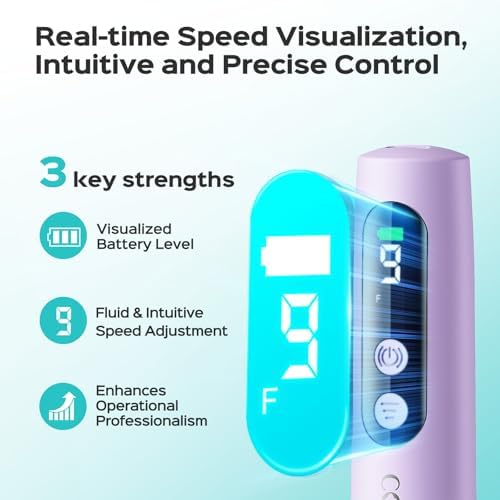 COSLUS C52 Electric Cordless Nail Drill: Professional Nail File kit with LED Screen for Acrylic Gel Powder. Portable for Home DIY & Salon Use. Manicure Pedicure for Beginners, Women, Travel, Purple - 2