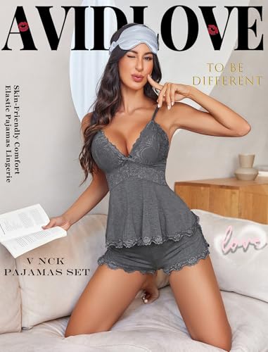 Image of Avidlove Womens Sweetness Cami Set Lace Camisole Lingerie Nightwear Sexy Pajamas Lounge Sets