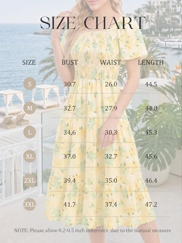 Image of Bbonlinedress Womens Casual Floral Summer Smocked Beach Party Boho Midi Square Neck Dress