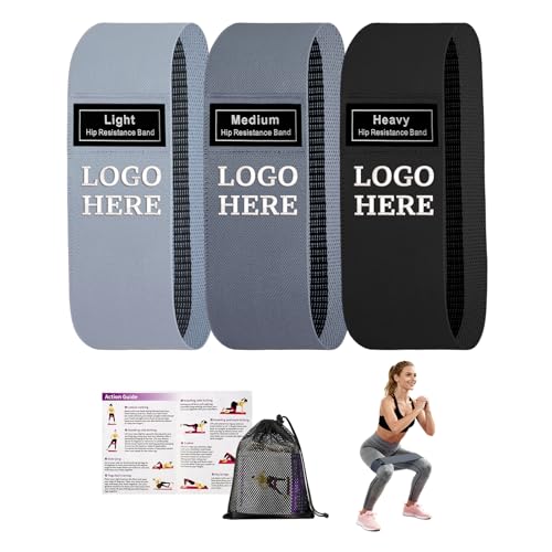 Muka 3 Pcs Custom Logo Fabric Resistance Bands, Gray