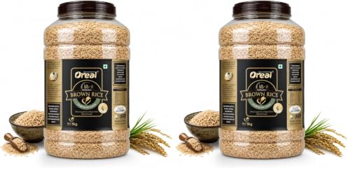 Image of Oreal Unpolished Brown Rice Jar 5 kg| Full Brown Intact | Enriched with Dietary Rich in Fibers & Nutrients | vitamins and minerals | with Long Grains | Full of Flavor and Aroma (Pack of 2)