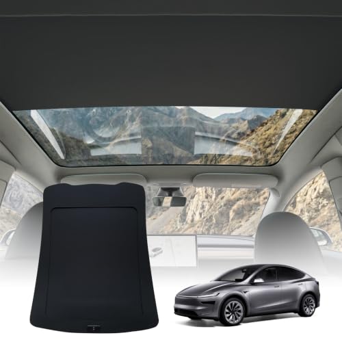 Voice Control Electric Sunshade for Tesla Model Y Juniper 2025 2026, Smart Roof Sunshade with 7-Color Ambient Light, One-Touch Open Close Sunroof Shade (Black)
