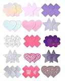 CICKEE Pasties Rave 15 Pairs Pasties Nipple Covers Pack Glitter Breast Petals Stickers Cute Star Flower Heart Pasty for Nipples Beach Pool Parties Festival - Pink Purple