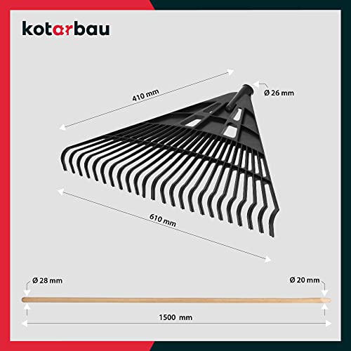 Foto von KOTARBAU® Laubrechen Kunststoff 610 mm Schwarz mit Stiel Laubbesen Kunststoff Laubharke Rächen Gartenrechen groß Laub Rechen Fächerbesen Laubbesen Gartenwerkzeug