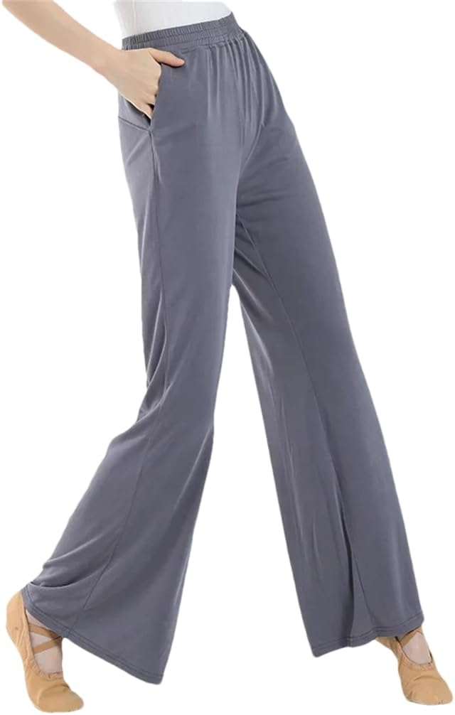 Generic Women Classical Dance Pants Practice Culottes Soft Wide Leg Harem Trousers High Waist Solid Color Body