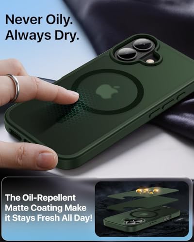 Image of Elzzi Magnetic Back Cover for iPhone 17 Case (Compatible with MagSafe) (Military Grade Drop Protection) Slim Translucent Matte Shockproof with Anti-Fingerprint Phone Case (Green)
