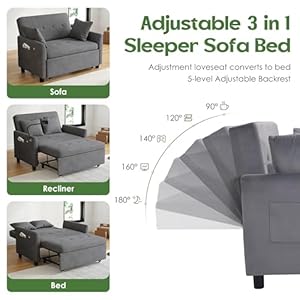 Sleeper sofa bed 3 in 1 convertible sleeper couch bed pull out small loveseat sleeper sofa futon sofa bed full size 46 velvet love seat with pillow and phone holder for living room grey  urban country home decor