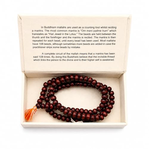 MALLA/MALLAH PRAYER BEADS BUDDHIST ROSARY WOOD IN BOX MEDITATION MALA BEAD