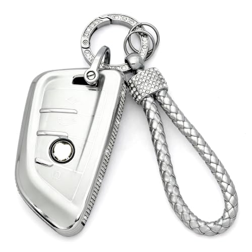 Image of Creativity For BMW X5 Key cover and Key chain accessories (Grey set) | TPU key box with Rhinestones is compatible with F30 F45 F55 G20 G30 X1 X3 X4 X5 X6 X7 3 5 6 7 M5 M6 GT series smart key