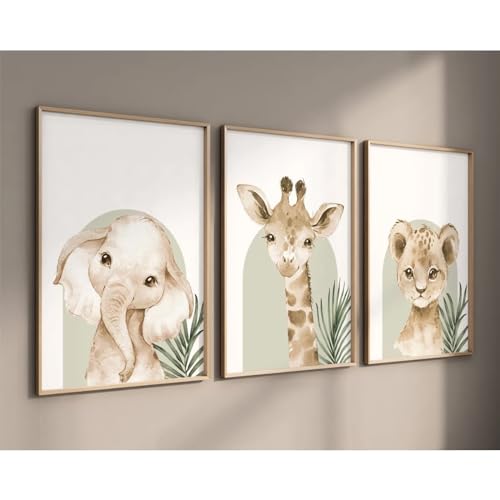 Image of Animal Wall Art Pictures Baby Nursery Canvas Wall Art Decor Safari Animal Prints Jungle Kids Wall Art Woodland Nursery Wall Decor Giraffe Jungle Poster for Room 12x16 Inch Unframed Set of 3