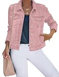 Lockenstab Denim Jackets Women's Jean Stretchy Long Sleeve Trucker Jacket With Pocket(Rosa,XX-Large)
