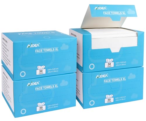 Image of AIDEA XL Face Towels-200Ct, Disposable Towelettes Face Cloths, 9.84 inchx11.81 inch | Facial Cleansing Wipes, Face Towelettes for Makeup Removing, Nursing, Travel, Dry Wipes, 4 Box