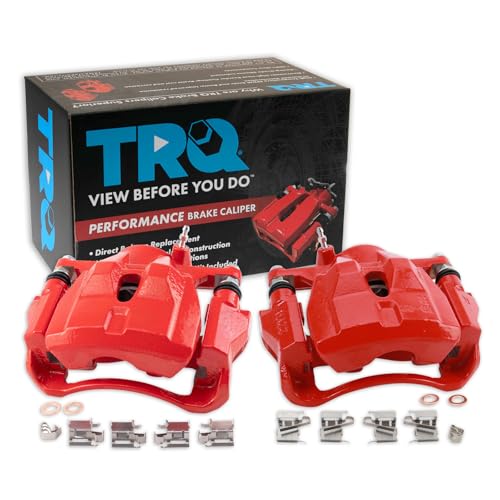 Image of TRQ Front Brake Caliper Set Painted Red Brackets Compatible with 2009-2010 Pontiac Vibe 2008-2014 Scion xD 2009-2018 Toyota Corolla 2009-2013 Matrix