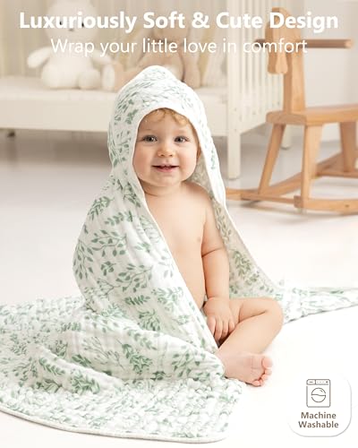 Image of Baby Bath Towels, 100% Muslin Cotton Hooded Baby Towels for Newborn, 2 Pack Baby Towels with Hood for Infant Toddler and Kids, Large 32x32Inch Unisex Bath Essentials, Soft and Absorbent