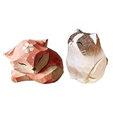 rockible Conjunto de 2 Figuras de Animales de Madera para Decoración del Hogar en Miniatura, Lowrie y Gatito