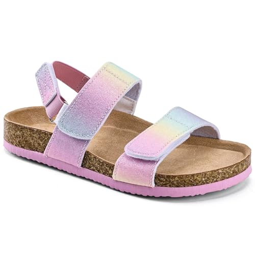 Image of Torotto Girls Boys Sandals with Cork Footbed Adjustable Straps Summer Glitter Slides Sandals Open Toes Flat for Kids Toddler