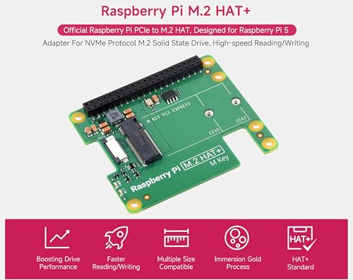 Image of Official Pi PCIe to M.2 HAT for Raspberry Pi 5, HAT + Standard, Supports NVMe Protocol M.2 Solid State Drive 2230 /2242 High-Speed Reading /Writing