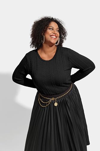Image of CARCOS Womens Plus Size Tops Basic Fall Cable Knit Sweaters Long Sleeve Shirts Crewneck Lightweight Tunic Tops XL-5XL