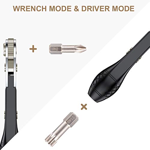 Greatalent 25In1 S2 Steel Mini Ratchet Wrench Screwdriver Bit Set With 1/4" Hex Shank Phillips/Slotted/Hexagon/Torx Bits, 36-Tooth Gear, Magnetic Bit Holder, 90 Degree Offset Reversible Drive Handle #TOP5