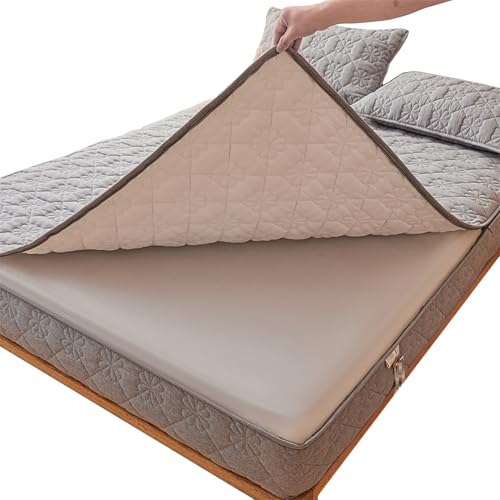 Funda Protectora de Colchón con Cremallera - Acolchada y Gruesa, Transpirable, 90x200/135x190/150x190/160x190 cm, Personalizable, Cubre Colchón de Cinco Caras(Gris,135x190+20cm)