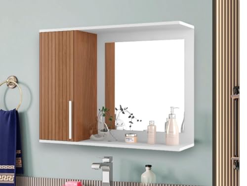 Armario Espelheira Banheiro Space Com Porta (Branco/Ripado)