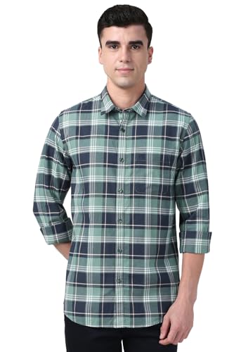 Image of Peter England Men's Checkered Cotton Shirt | Smart Casual | Full Sleeves Slim Fit