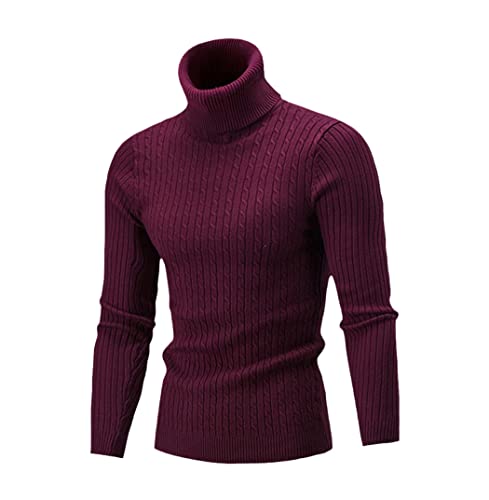 Pull col roulé hommes chaud tricot | Coloris rouge vin - Taille XL