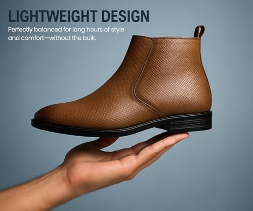 Image of Kraasa Orion-X Men's Vegan Leather Chelsea Boots - Classic Almond Toe Ankle Boots with Textured Finish | Formal & Smart Casual Boots