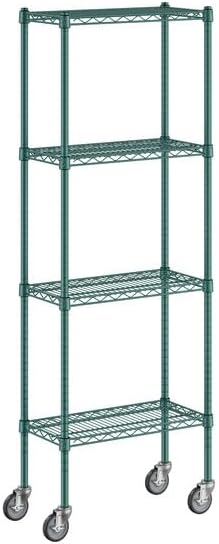 NSF Green Epoxy Wire Shelving Unit, 12x24 Inch, 4 Adjustable Shelves, 64 Inch Posts with Casters, 2400 lb Capacity, for Commercial Storage