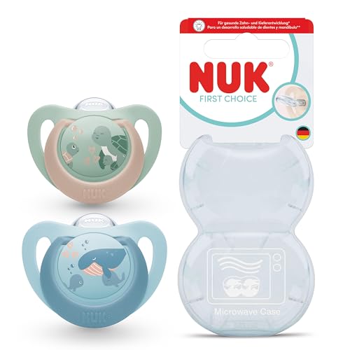 NUK First Choice Baby Schnuller | 18-36 Monate | Orthodontische Schnuller | Beruhigt 99% aller Babys** | Schildkröte/Wal | 2 Stück