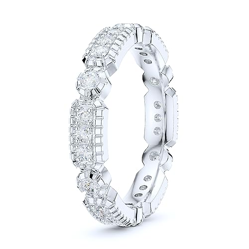 THELANDA Sterling Silver 3.5mm Milgrain Rectangles Circles Simulated Diamond Genuine Moissanite Stackable Eternity Band Wedding Ring4