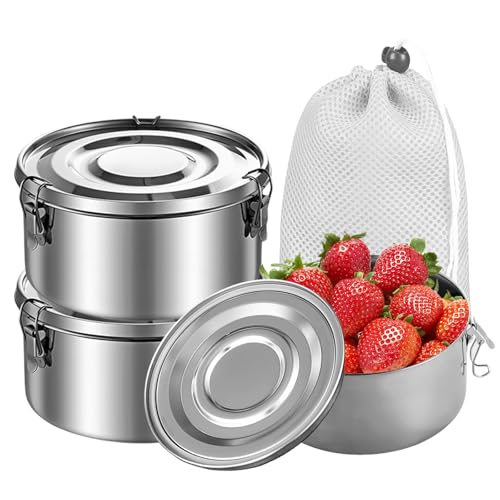 3 Piezas Fiambrera de Acero Inoxidable, Fiambrera Acero Inoxidable, Fiambreras de Acero Inoxidable, 360ml, para Aperitivos, Frutas, Cereales, Sopas y Comidas Principales