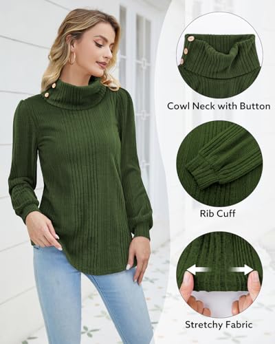 Bulotus Women's Turtleneck Tunic Sweaters Long Sleeve Ribbed Knit Comfy Loose Casual Fall Sweater