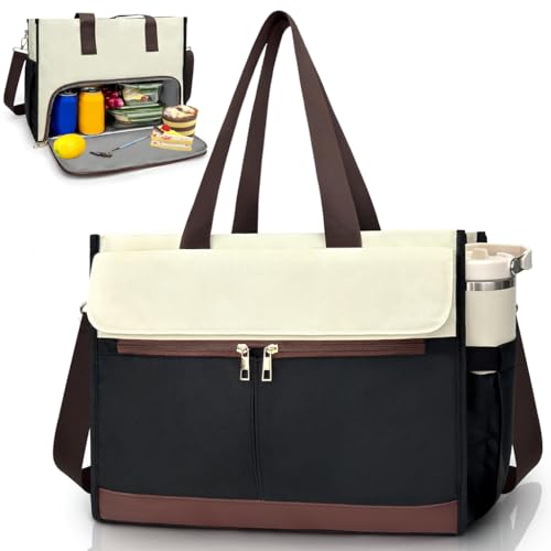 Image of ZORBES Women Tote Bag 2 in 1 Fashion Fabric Outdoor Shoulder Tote for Everyday Multifunctional Use with Insulated Lunch Compartment and Adjustable Removable Shoulder Strap - Stylish Durable Design